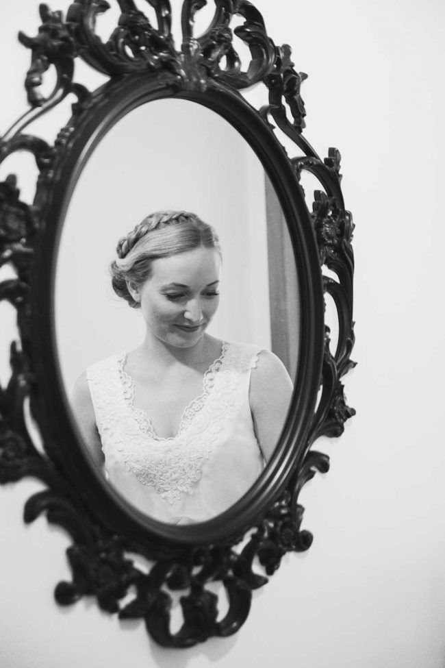 Bride in Iceland seen in mirror