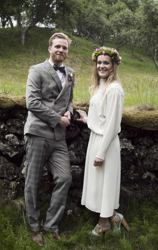 Married couple smiling on their wedding day