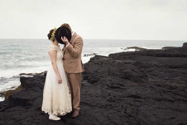 Kiss on black beach in Iceland