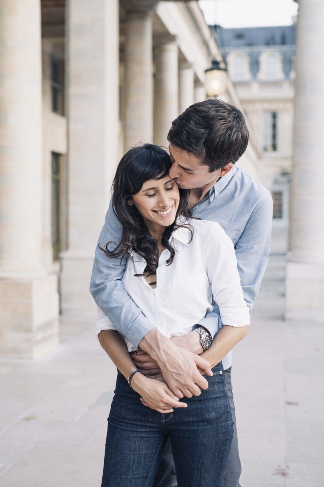 Engaged couple happy in Paris